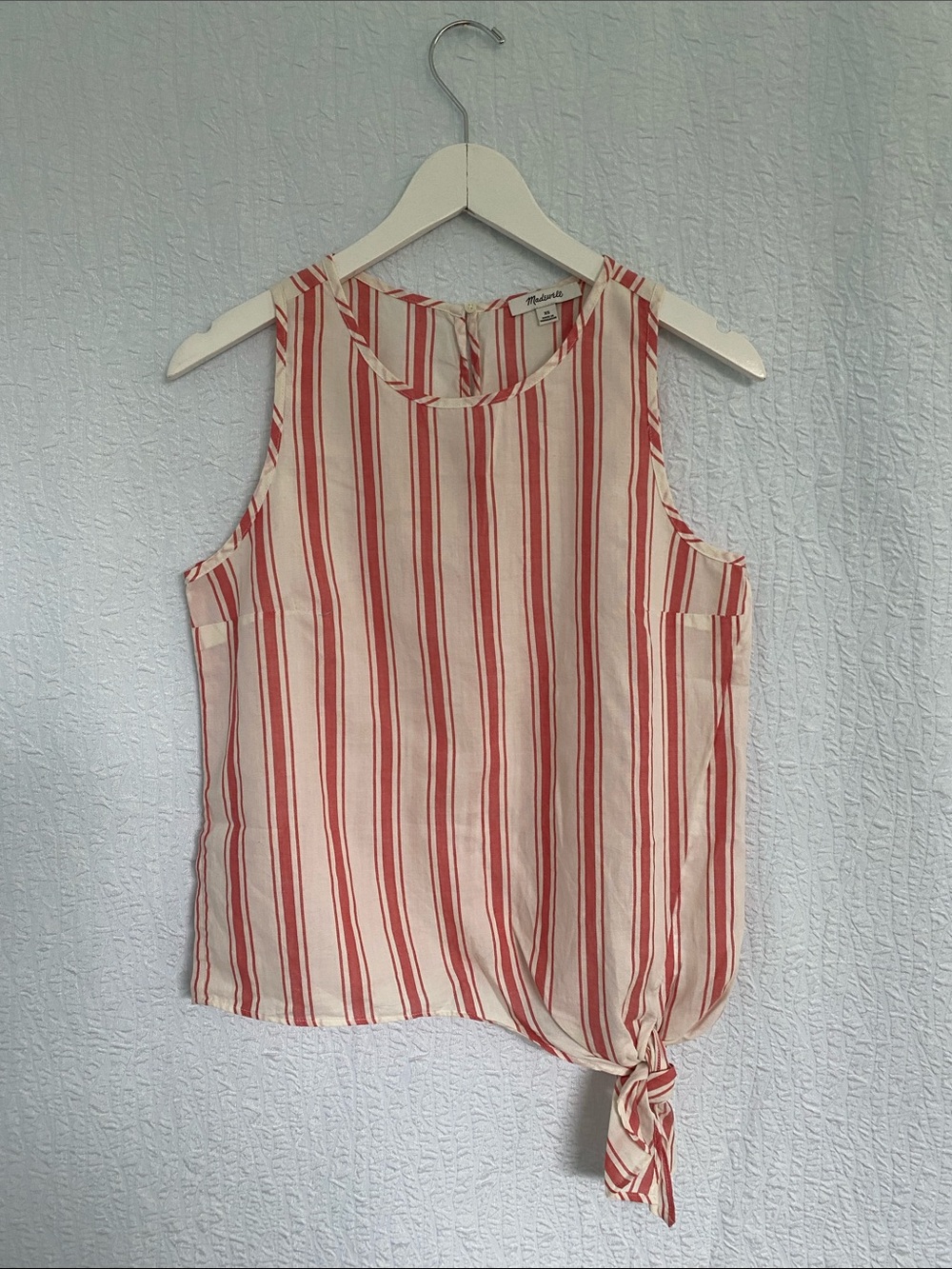 Madewell Cream and Red-Stripe Tie-Hem Camisole